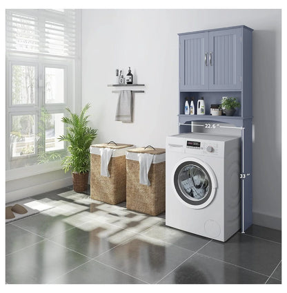 Over The Toilet Storage, Bathroom Storage Organizer with 2 Doors and Adjustable Shelf, L24.5xW9xH66 Inches, Gray