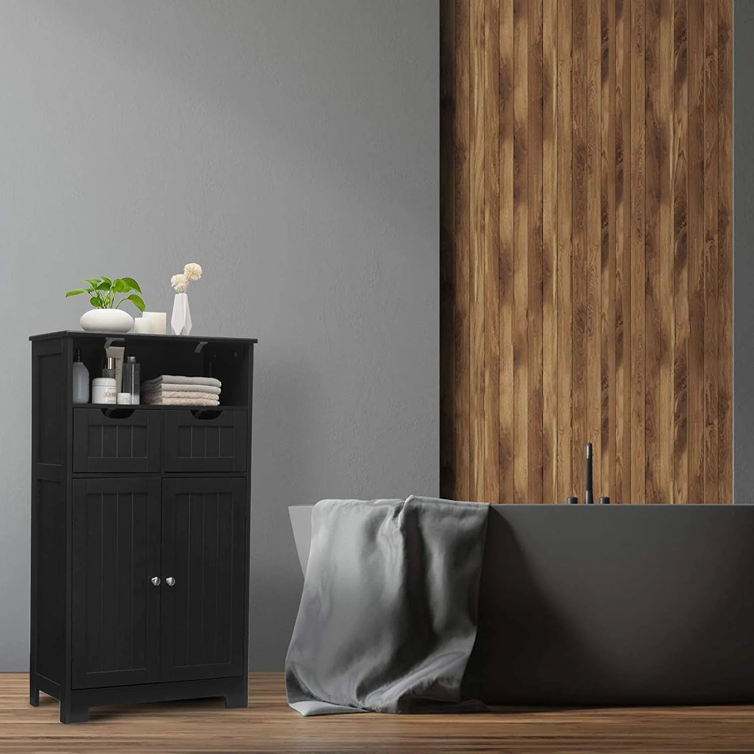 Giantex Multifunctional Floor Cabinet, Freestanding Bathroom Cabinet with Removable Drawers and Adjustable Shelf for Bathroom, Living Room, Bedroom or Entryway, 24 x 12 x 43 inches (Black)