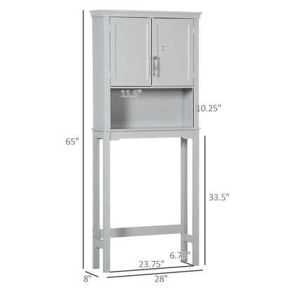 Kepooman Toilet Storage Cabinet, Toilet Organizer Cabinet,Modern Over The Toilet Storage Cabinet, Double Door Bathroom Organizer with Open Shelf, Grey