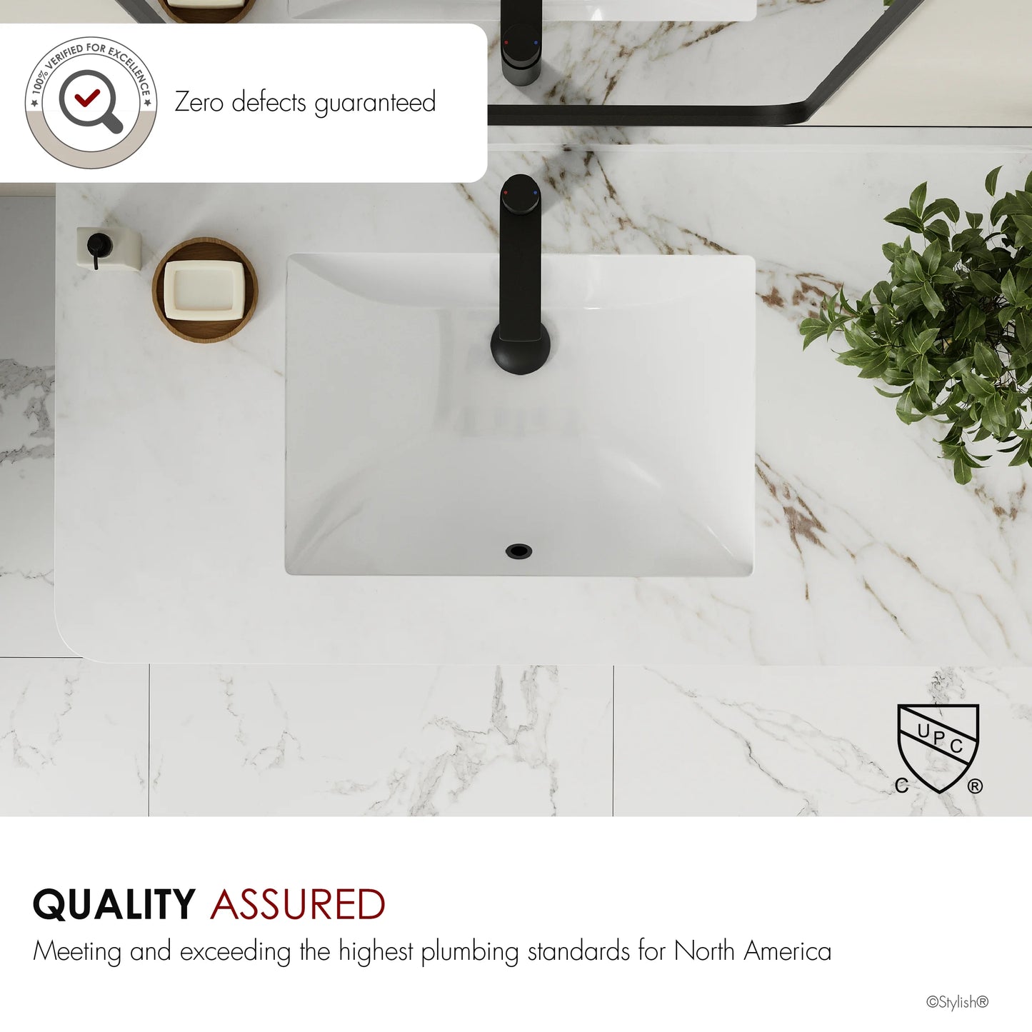 Stylish 21.25"W x 14.5"D White Rectangular Undermount Bathroom Sink P-203