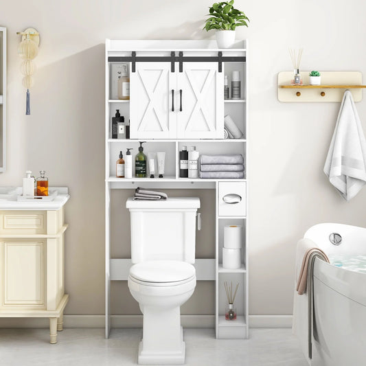 Over The Toilet Storage Cabinet, Farmhouse Storage Cabinet Over Toilet with Sliding DoorsHome Space-Saving Toilet Rack, for Bathroom, Restroom, Laundry