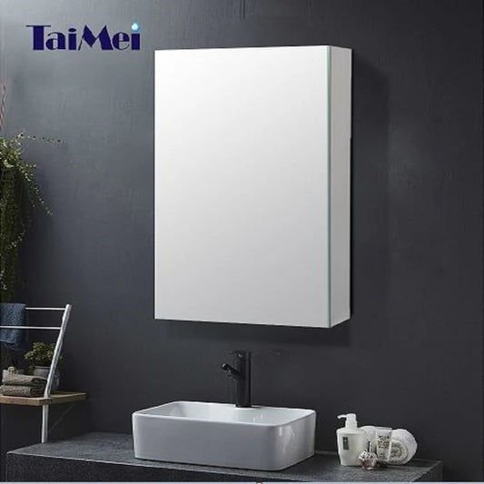 Taimei 12" Wx 24" Hx4” D Aluminum Medicine Cabinet with Frameless Beveled Mirror, Color Satin, Bathroom Mirror Cabinet with Adjustable 2 Glass Shelves, Storage Cabinet by FOCA US