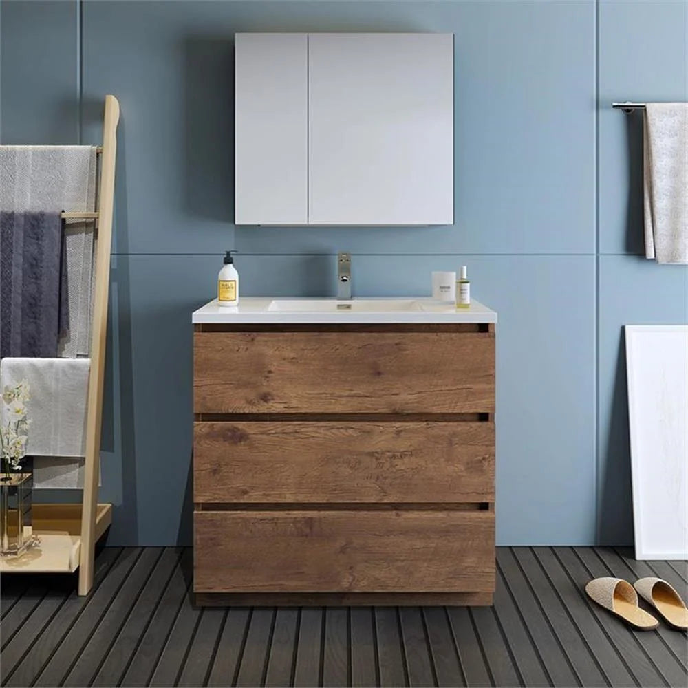 Fresca Lazzaro 36" Rosewood Free Standing Modern Bathroom Vanity w/Medicine Cabinet