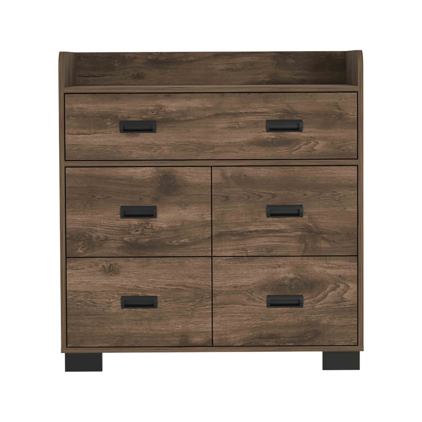 DUOSONG Alyn Dresser, Four Legs, Four Drawers, One Double Drawer, Superior Top -Dark Brown Brown Particle Board Furniture Bedroom Furniture Dressers, Chests & Wardrobes