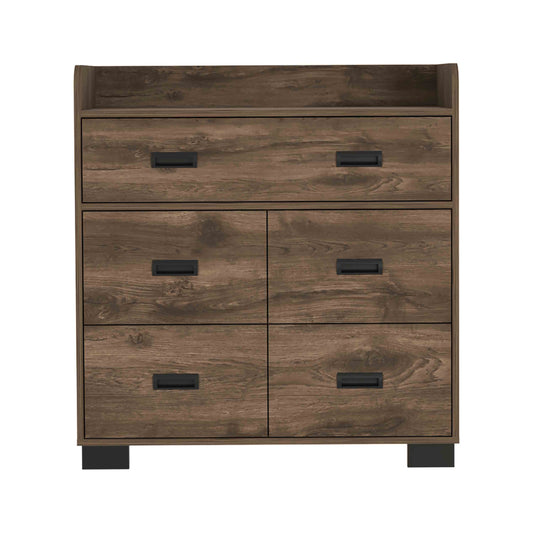 DUOSONG Alyn Dresser, Four Legs, Four Drawers, One Double Drawer, Superior Top -Dark Brown Brown Particle Board Furniture Bedroom Furniture Dressers, Chests & Wardrobes