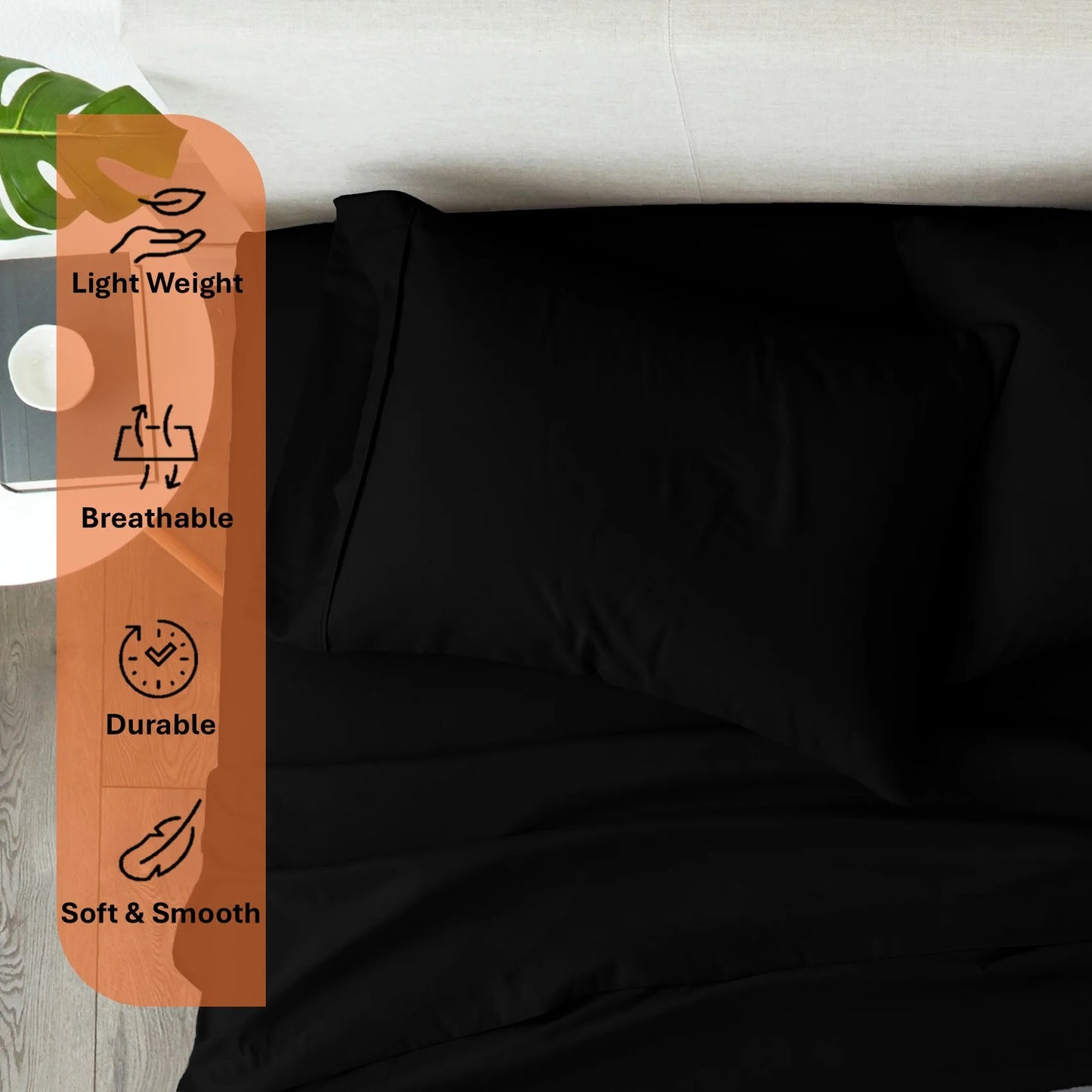 700 Thread Count, 100% Giza Egyptian Cotton Bedding Set, 6-PC Sheets Set, 12 Inch Deep Pocket of Fitted Sheet, Soft Sateen Weave Breathable - Black, Twin