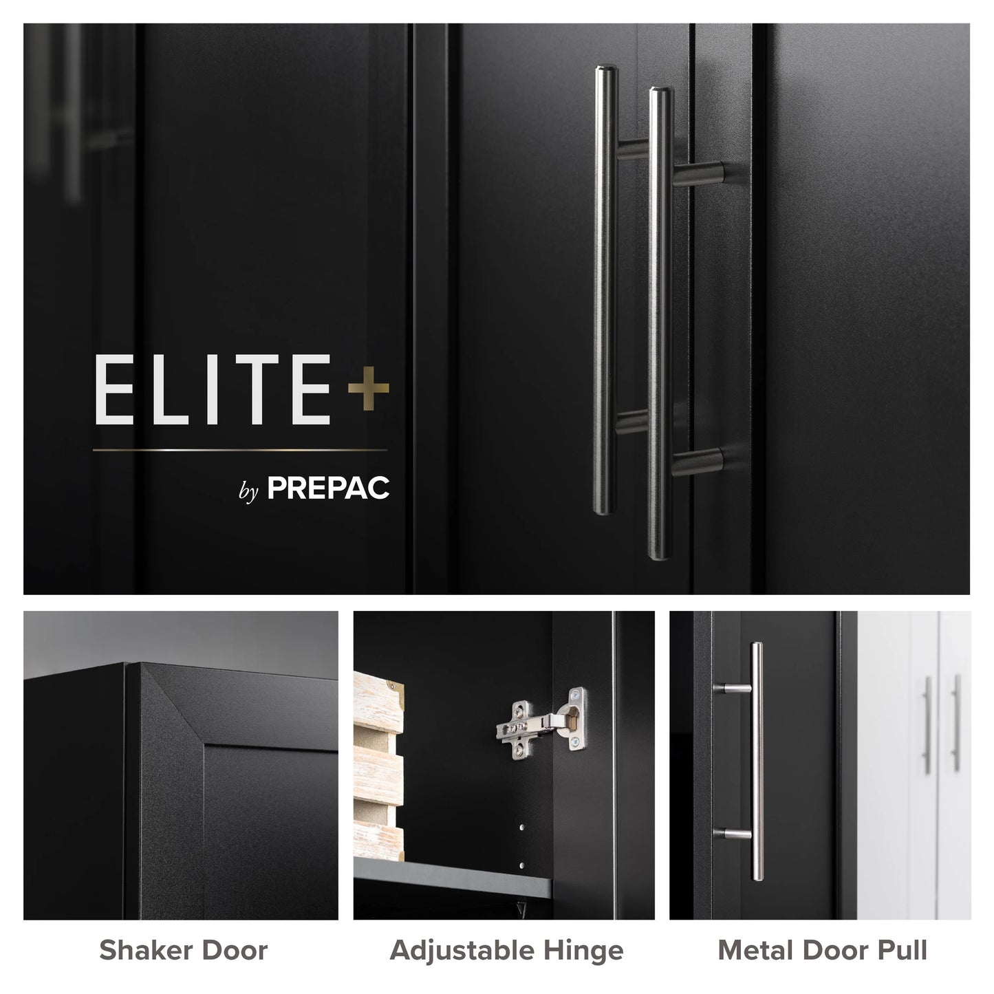 Prepac Elite Accent Cabinet with Panel Doors, Black Storage Cabinet, Bathroom Cabinet, Pantry Cabinet with 3 Shelves 16.75" D x 32" W x 65" H, BSCR-1001-1