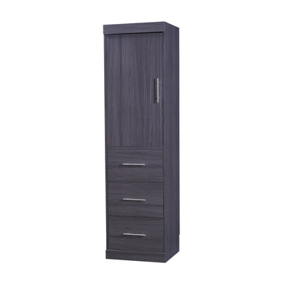 Euroco Wood Full Size Murphy Wall Bed with Wardrobe and Drawers for Living Room, Moveable Wardrobe and Drawers, Space-Saving & Easy Open and Close for Kids Teens Adults, Gray