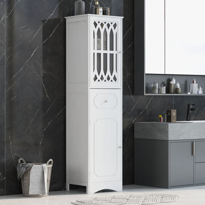 DEALTOPS Modern Bathroom Cabinet with Drawer and 2 Cabinets, Slim Freestanding Storage Cabinet with adjustable shelf for Bathroom - Gray