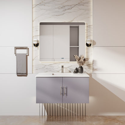 Geneva 24 in W x in D Glossy White Single Bath Vanity Cultured Marble Countertop, 18 in Mirror and Faucet Set