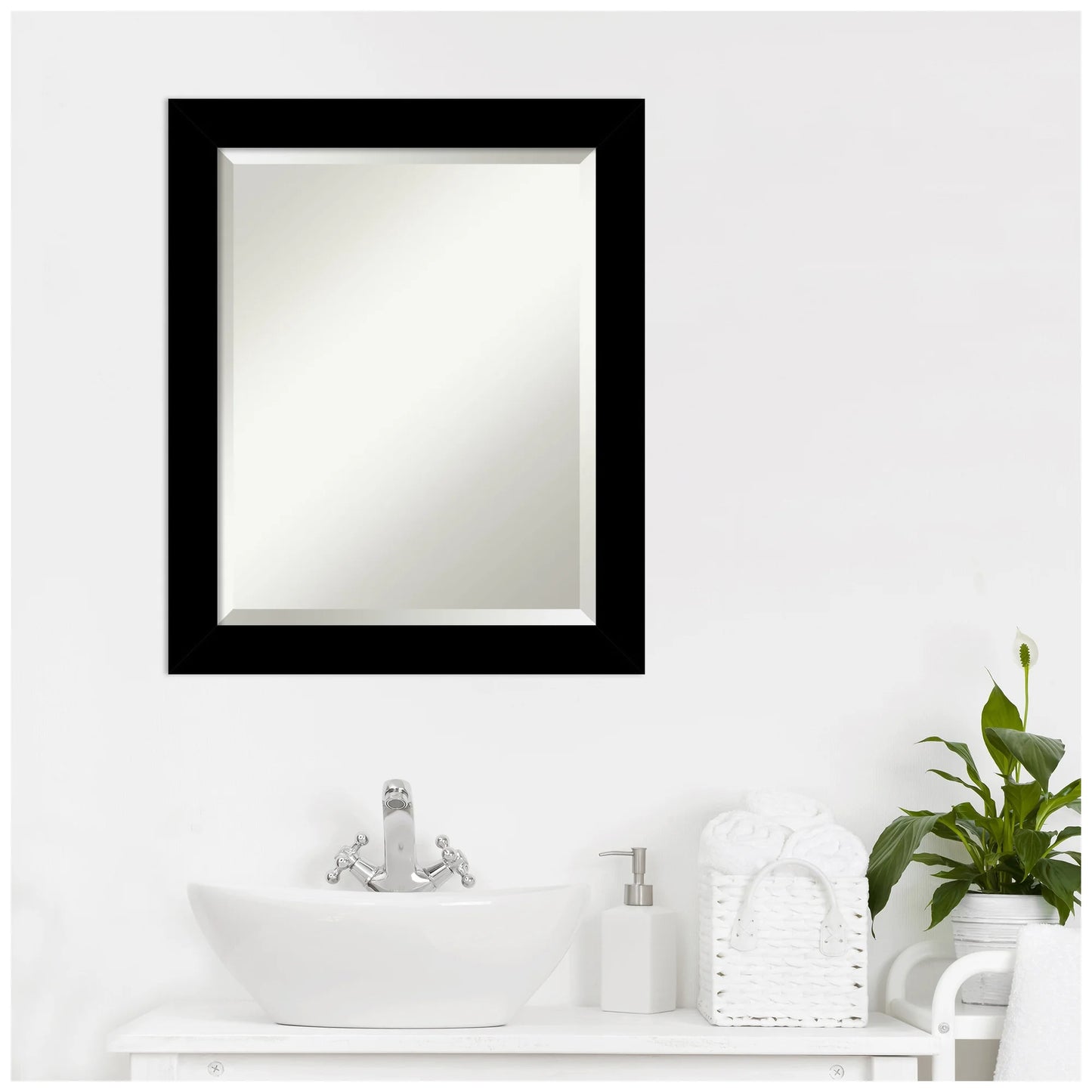 Amanti Art Brushed Black Beveled Bathroom Wall Mirror