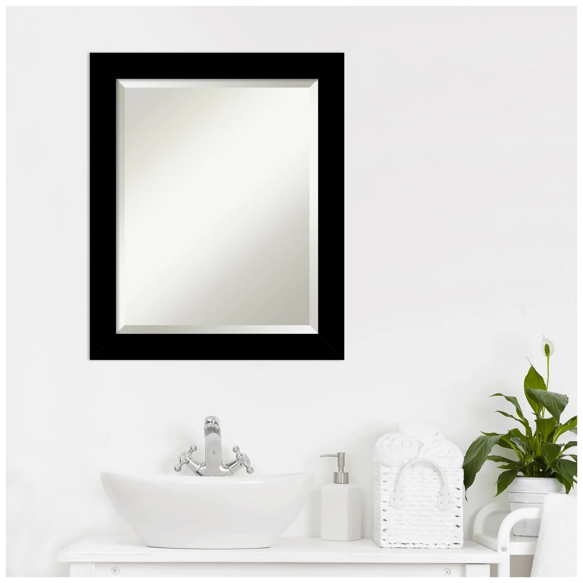 Amanti Art Brushed Black Beveled Bathroom Wall Mirror