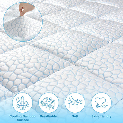 Fapo Queen Size Dual Layer 4 Inch Memory Foam Mattress Topper,Cooling Bamboo Surface,Including 2" 50D Gel Memory Foam and 2" 3D Desigh Soft Breathable Quilted Pillow Top Mattress Pad