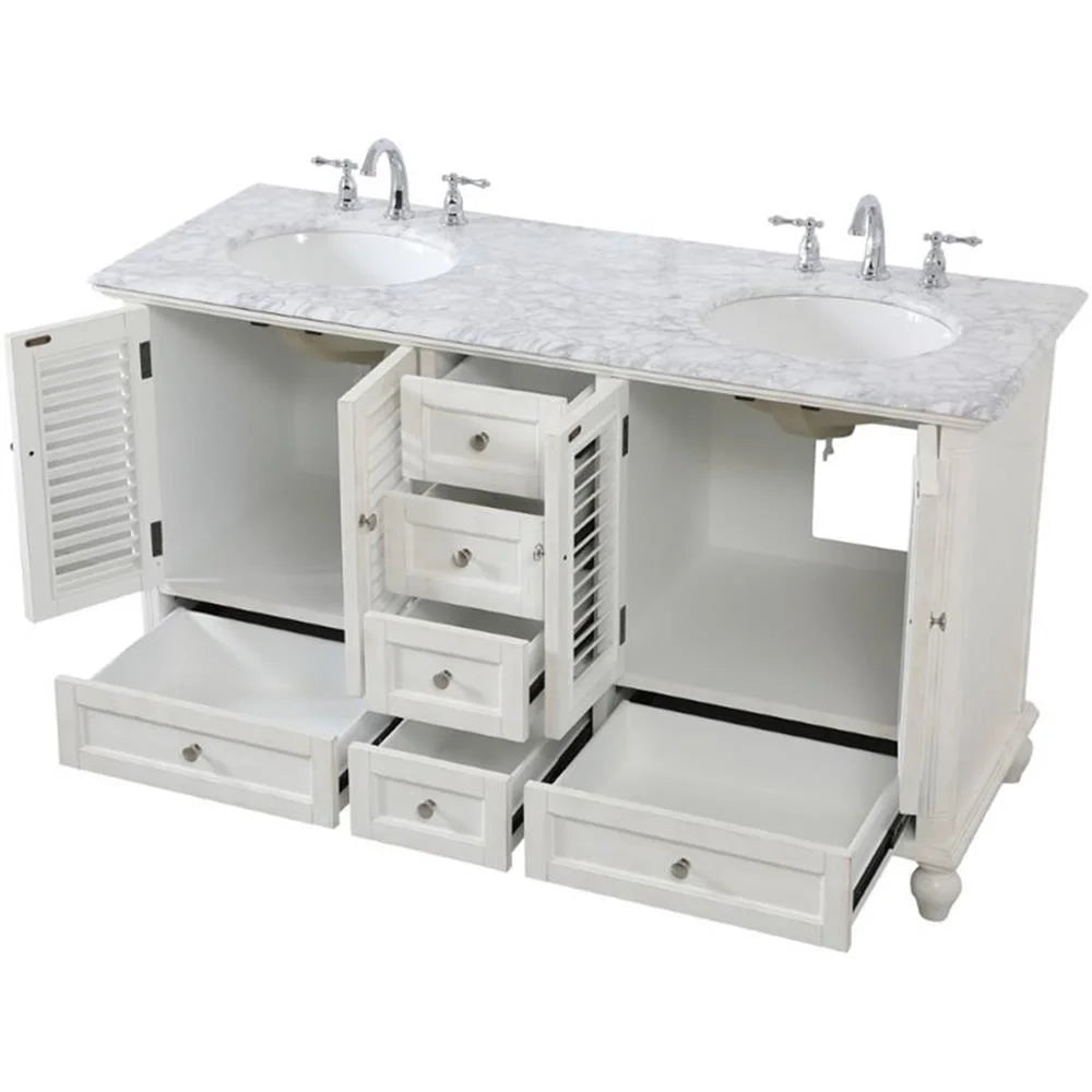 Elegant Kitchen and Bath 60 inch Double Bathroom Vanity in Antique White