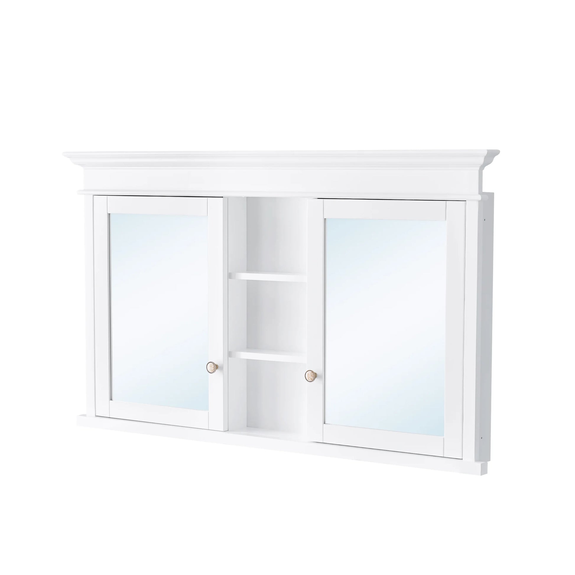 FORCLOVER 55"x 32" Bathroom Medicine Cabinet with 6 Adjustable Shelves, Recessed Mount Wooden Medicine Cabinet Storage with Mirrors and Soft-Close Door, White