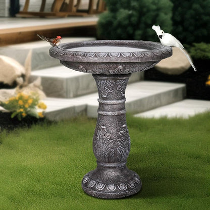 24.4" H Cement Bird Bath for Garden- Fibre Reinforced Concrete Bird Baths for Outdoors, Large Size Vintage Carved Pedestal Birdbath for Patio, Yard, Lawn -20° Dia. X 24.4° H Bird Fountain