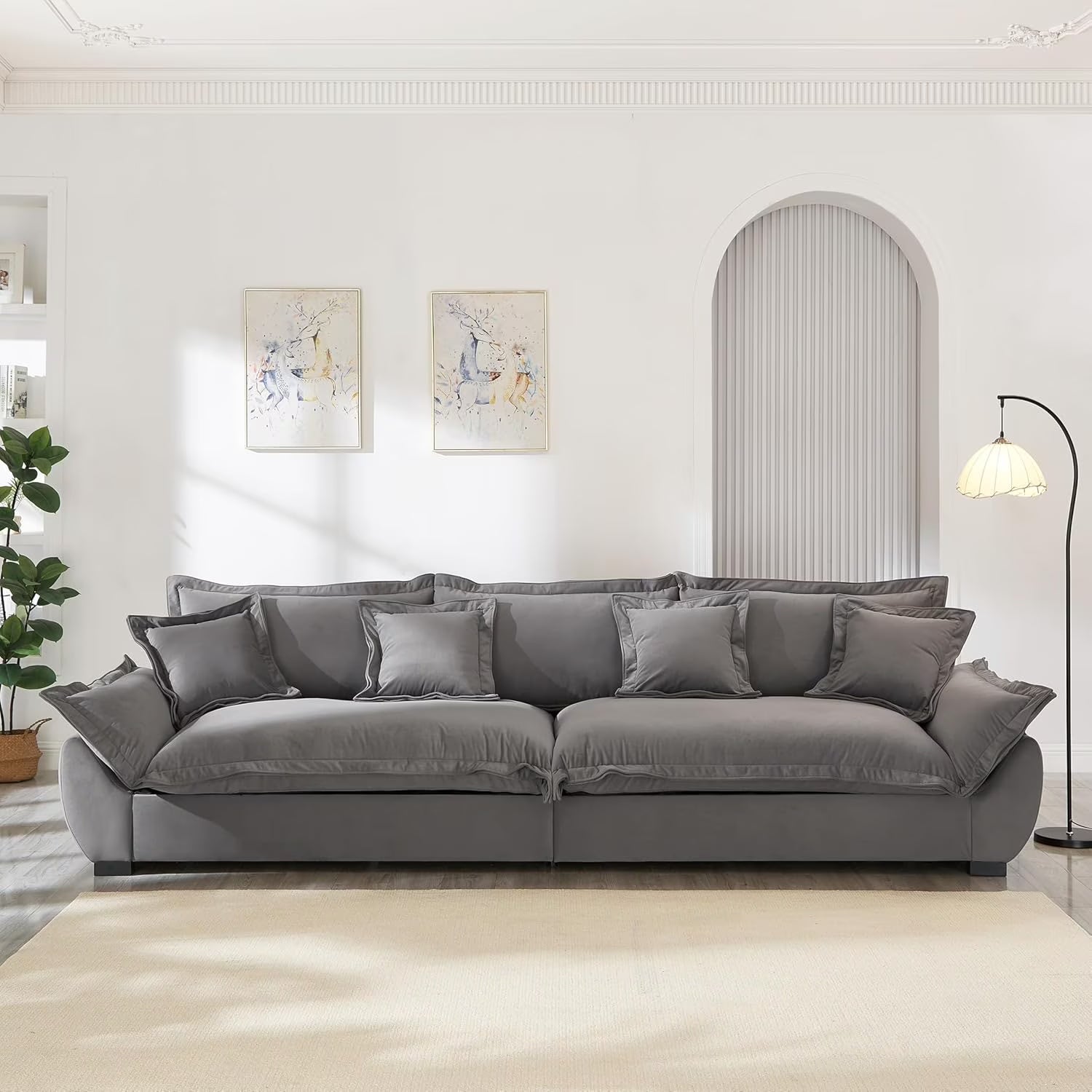 125.98 Inch Sailing Design Modular Sectional Cloud Sofa with Storage, Modern Deep Seat Couch w/Throw Pillows & Removable Backrest for Living Room Bedroom Apartment,Grey