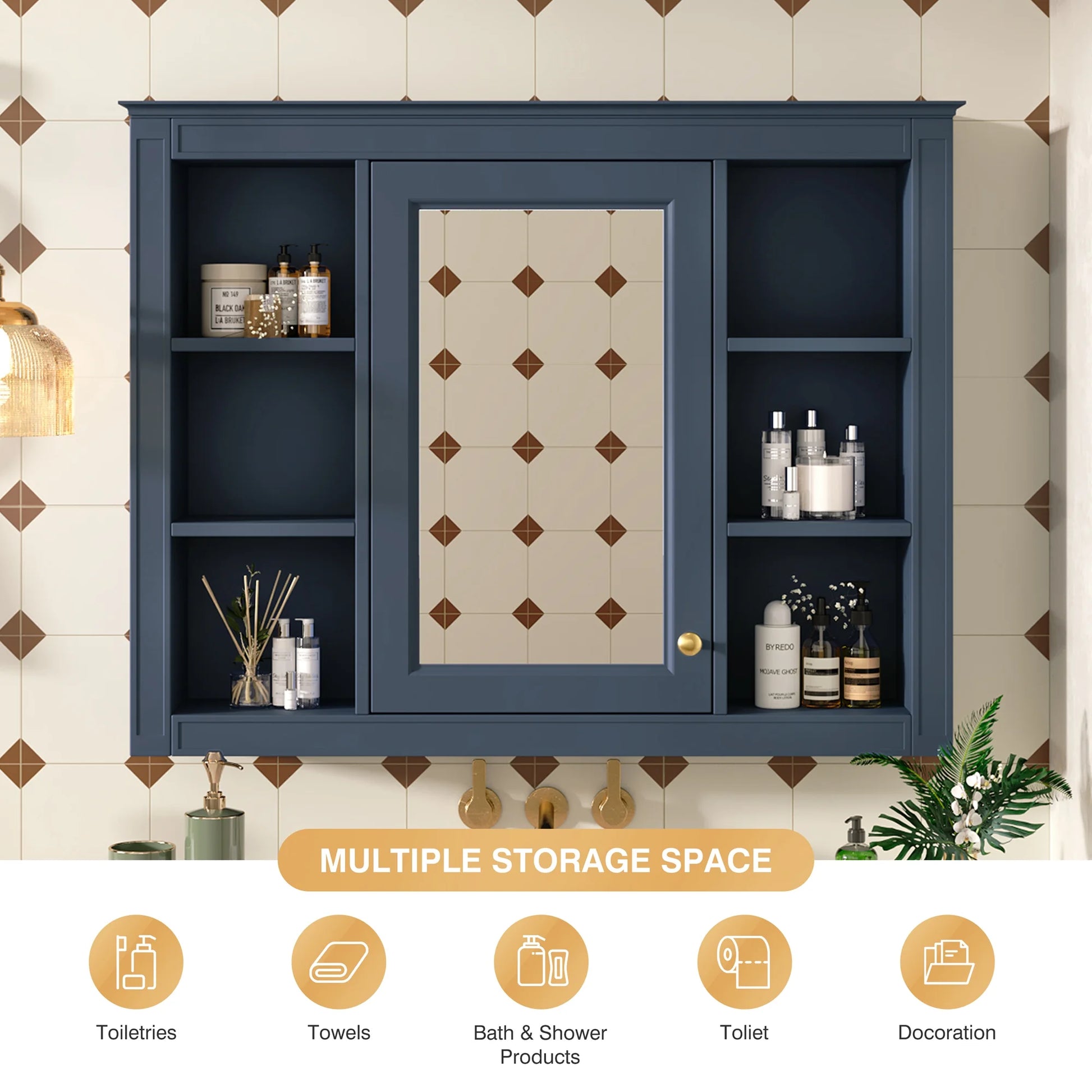 Euroco Wall Mounted Bathroom Mirror Cabinet Triple Door Vanity Storage with Concealed Shelves, Modern Design, Durable Construction, Easy Assembly