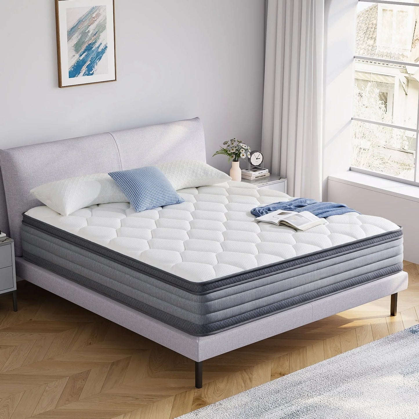 King Size Mattress, Madinog 12" Hybrid Gel Memory Foam Individually Pocket Innerspring Mattress, King
