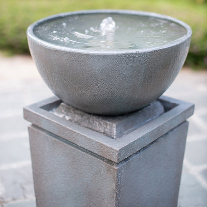 CoSoTower 35.5" Polyresin Gray Zen Bowl Water Fountain, Outdoor Bird Feeder/Bath Fountains, Relaxing Water Feature for Garden Lawn Backyard Porch