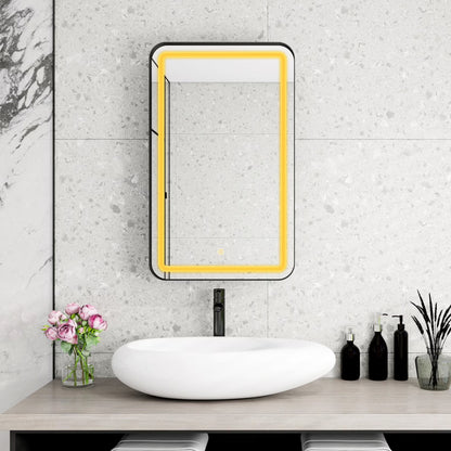 34-Inch Black Medicine Cabinet with Mirror, Wall-Mounted Bathroom Storage with Adjustable Glass Shelves & LED Lighting, Recessed or Surface Mount Design for Space-Saving Organization