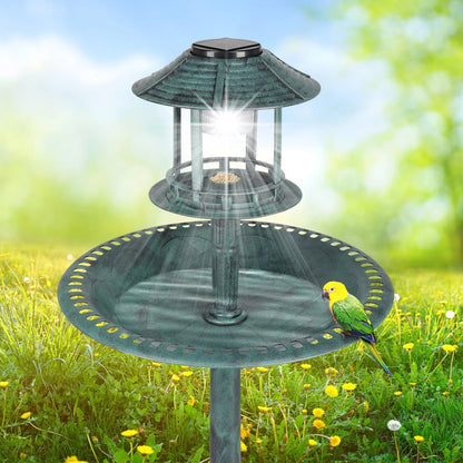 UBesGoo Bird Bath Dark Green 42 Inch w/Solar Light Antique Copper Weather Resistant Birdbaths