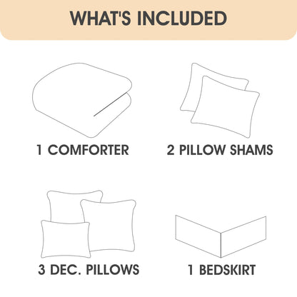 Lanco Striped 7 Piece Taupe Comforter Set, King Size Microfiber Bedding, All Season Bedding Set, Bed Skirt, Pillows & Shams