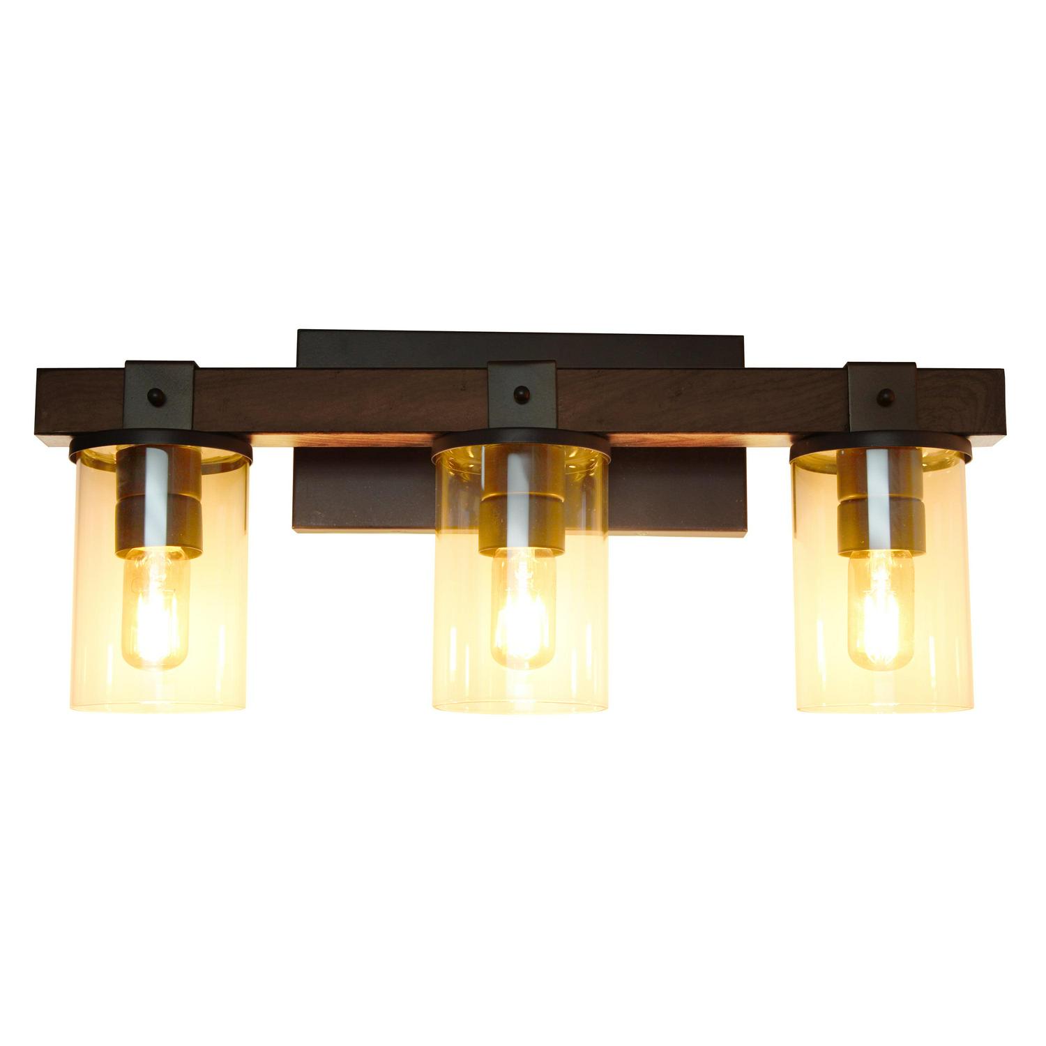 Elegant Designs Industrial Rustic Lantern Restored Wood Look 3 Light Bath Vanity. Brown