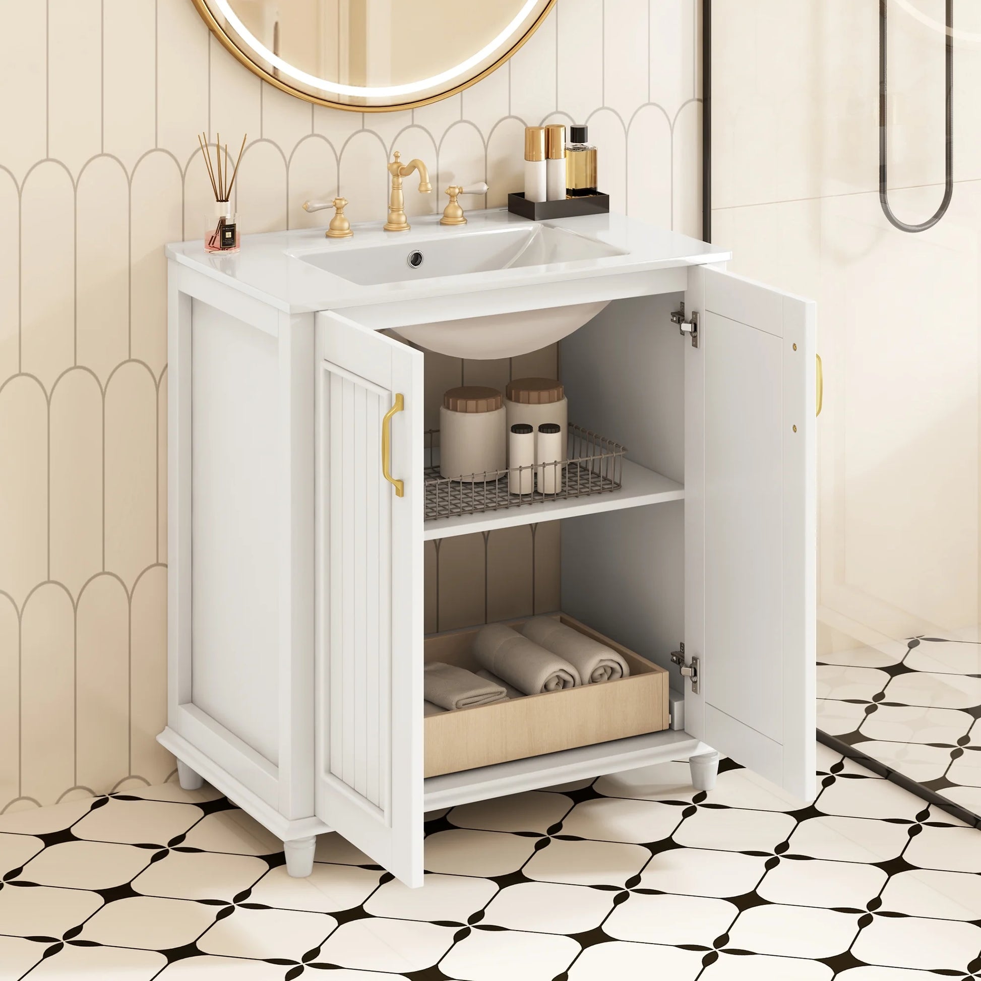 Harper & Bright Designs 30" Bathroom Vanity with Sink, Bathroom Storage Cabinet with Drawers, Single Sink Bathroom Vanity, White