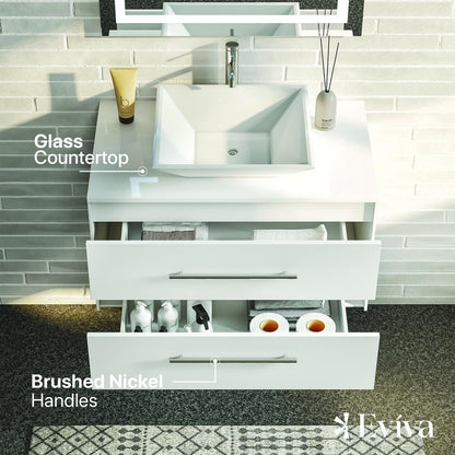 Totti Wave 30" Espresso Modern Bathroom Vanity w/Super White Man-Made Stone Top & Sink