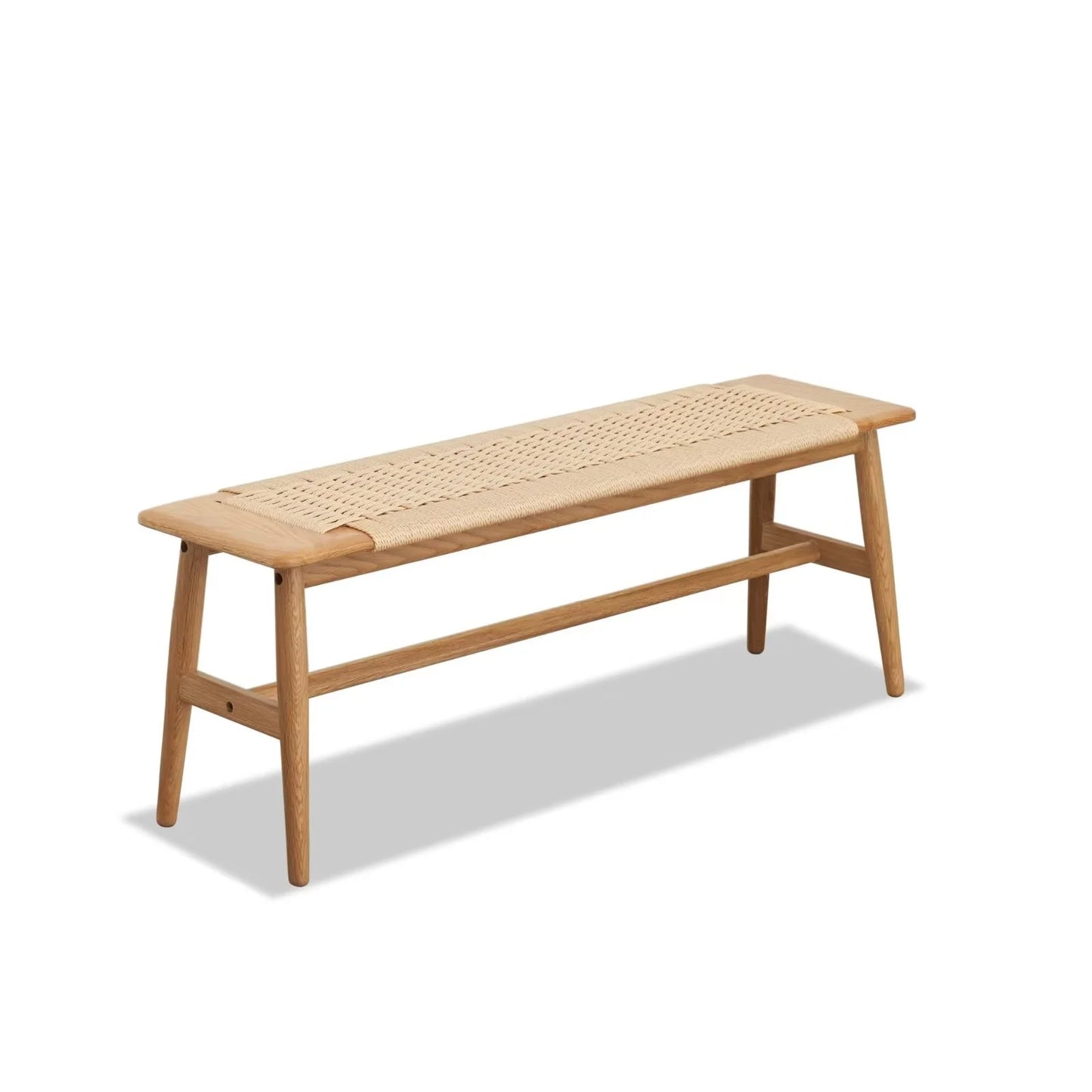 Woven Design Dining Bench, Solid Wood Bed End Bench with 4 Solid Legs and Woven Cover, Long Kitchen Dining Bench for Living Room Dining Room Bathroom, Easy Assembly, Natural
