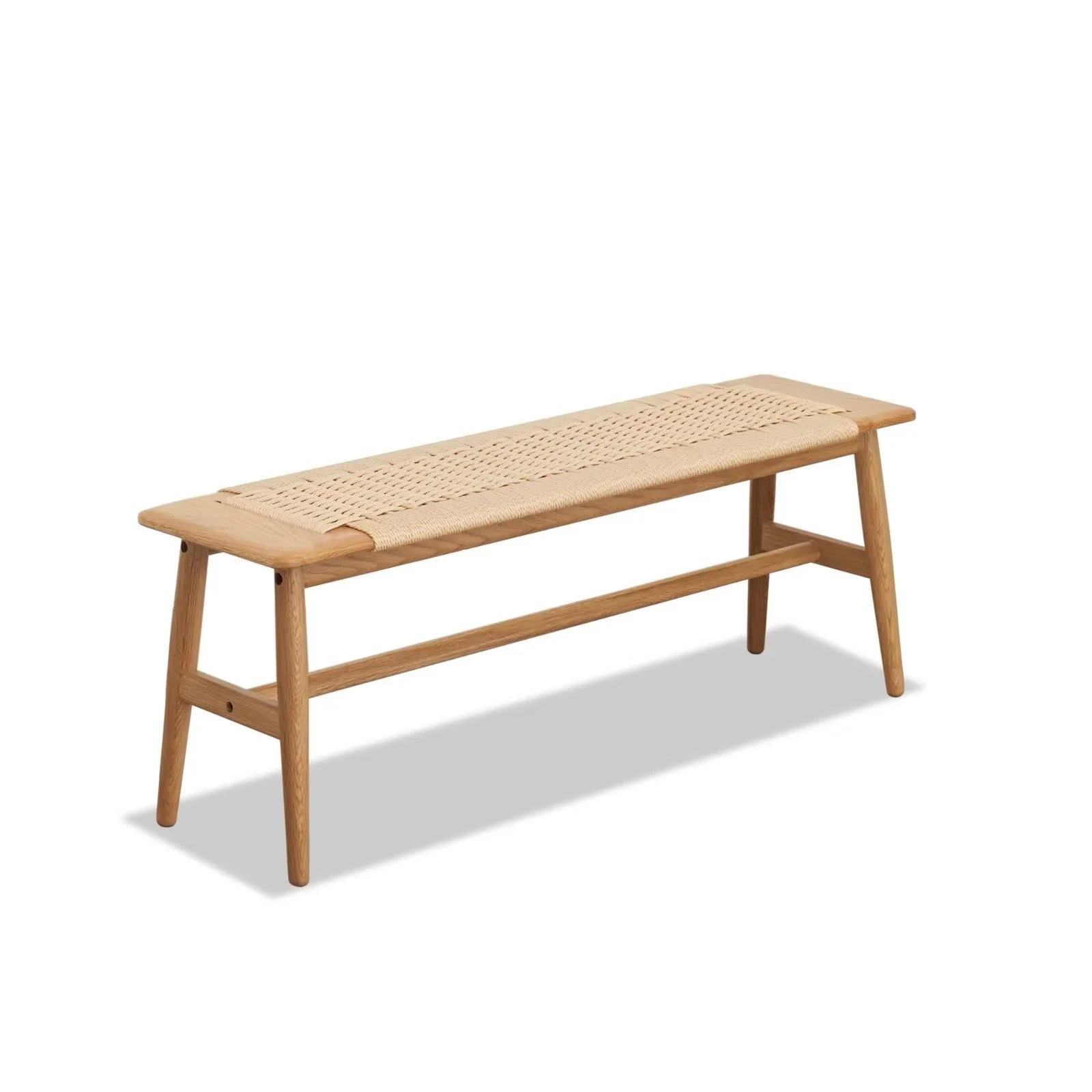 Woven Design Dining Bench, Solid Wood Bed End Bench with 4 Solid Legs and Woven Cover, Long Kitchen Dining Bench for Living Room Dining Room Bathroom, Easy Assembly, Natural