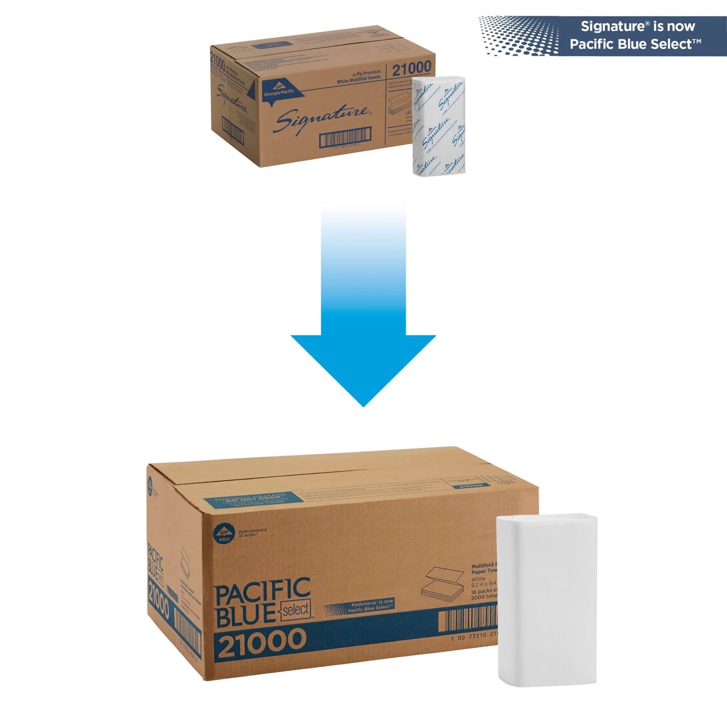 Georgia Pacific Professional Blue Select Multi-Fold 2 Ply Paper Towel, 9 1/5 x 9 2/5, White,125/PK, 16 PK/CT -GPC21000