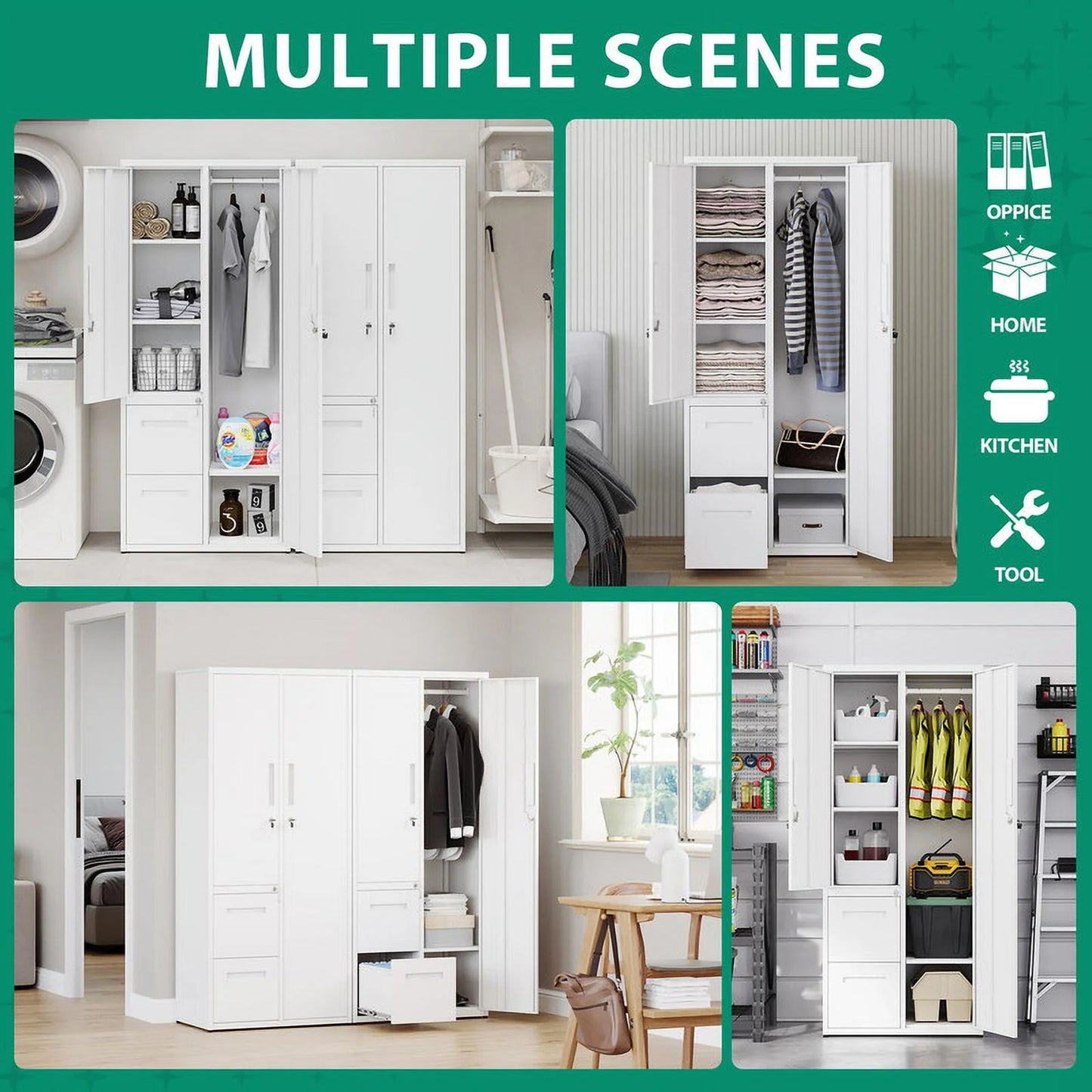 Fesbos Metal Storage Cabinets with Drawers, Staff Locker with Lock Door and Shelves-Wardrobe Clothing/File/Tool Storage for Office, Home, Employee,Gym,Fire Department,Garage