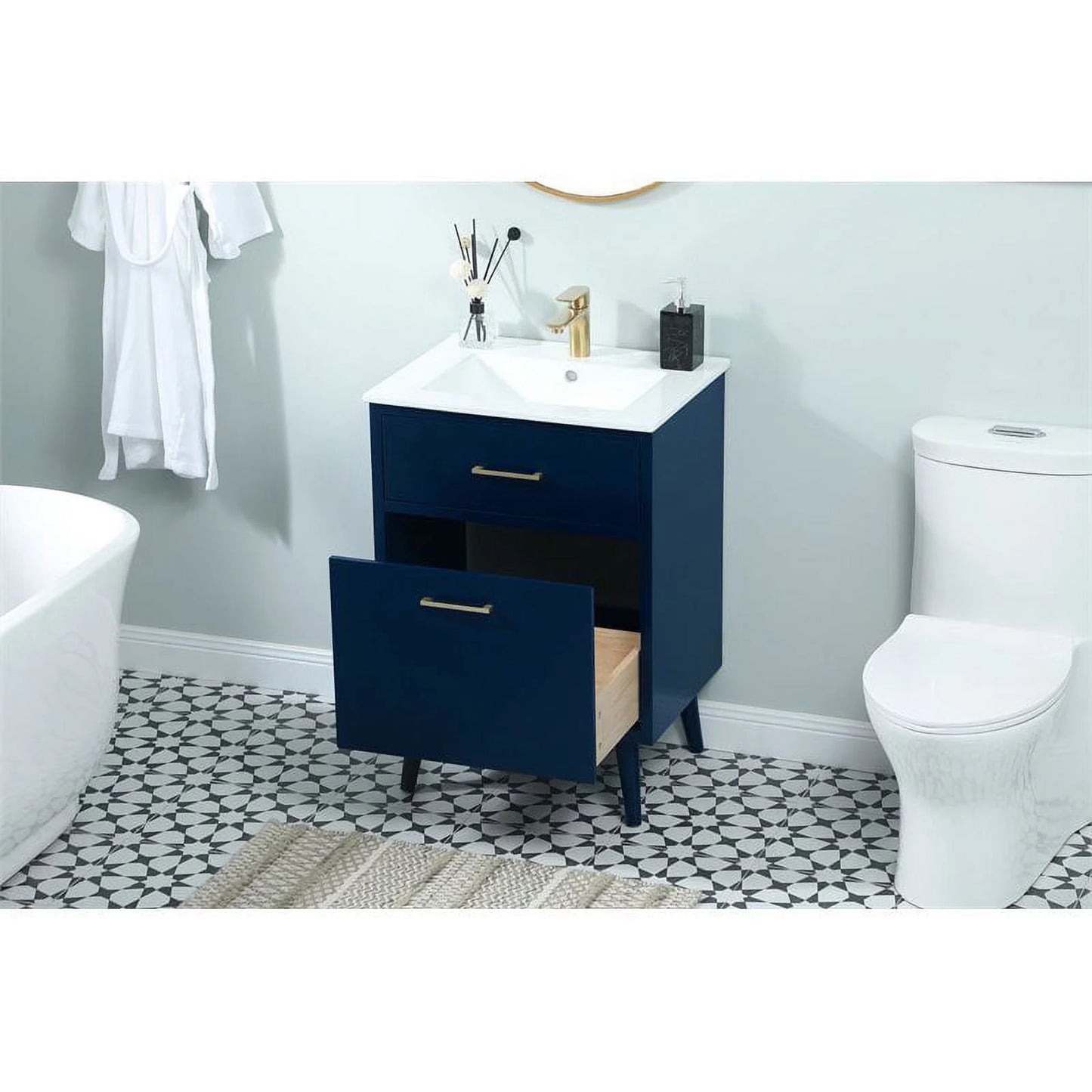 Elegant Decor Boise 24" Solid Wood and MDF Bathroom Vanity in Blue