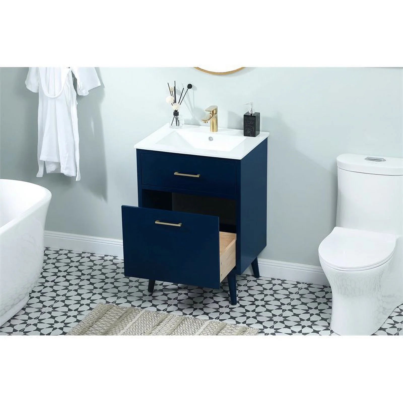 Elegant Decor Boise 24" Solid Wood and MDF Bathroom Vanity in Blue