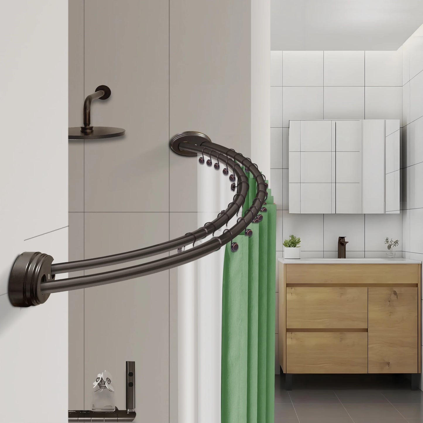 Utopia Alley Rustproof Wall Mounted Aluminum Double Curved Shower Curtain Rod, Screw Mount Rod, Secure Than Tension, Adjustable Shower Rod from 45" to 72", Includes shower liner & hooks (Bronze)