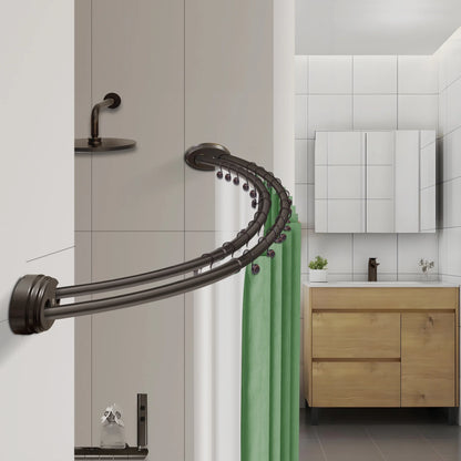 Utopia Alley Rustproof Wall Mounted Aluminum Double Curved Shower Curtain Rod, Screw Mount Rod, Secure Than Tension, Adjustable Shower Rod from 45" to 72", Includes shower liner & hooks (Bronze)