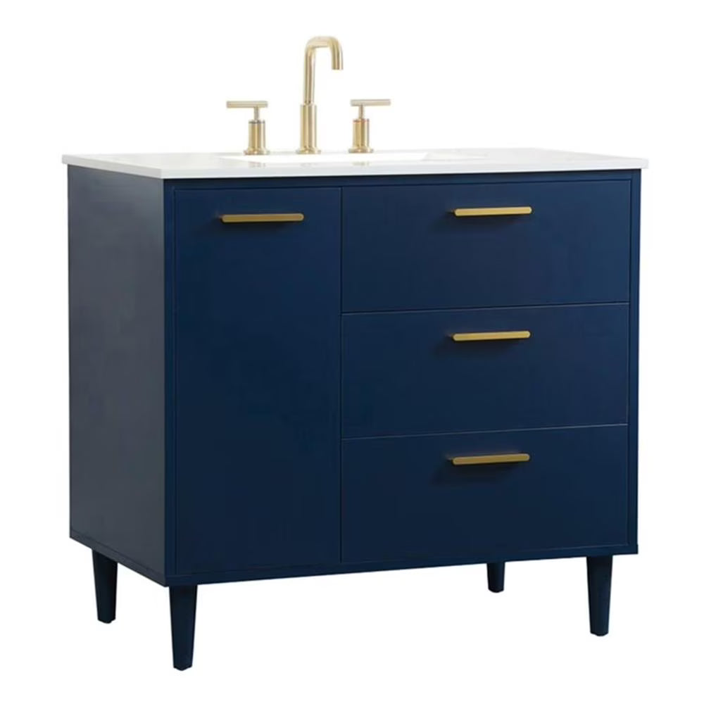 Elegant Decor Baldwin 36" Solid Wood and MDF Bathroom Vanity in Walnut