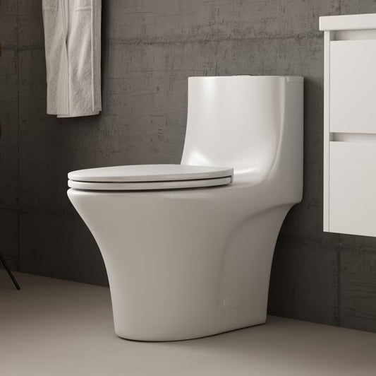 Albriya A1878 Modern One Piece Toilet, Standard Bathroom Toilet Power Dual Flush 1.1/1.6 GPF with Comfortable Seat ADA Height 16 1/2’ 12’Rough-In, MaP 1000g, Glossy White