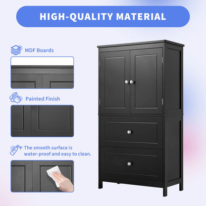 Aukfa 43.3" Tall Wood Storage Cabinet with Two Doors and Adjustable Shelves for Bathroom Kitchen, White