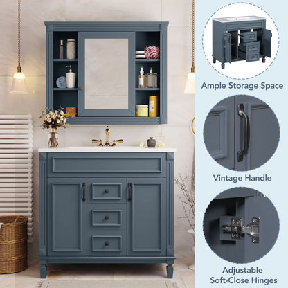 Modern Bathroom Cabinet Set with Top Sink, Bathroom Vanity with Wall Mounted Bathroom Storage Cabinet, 2 Soft Closing Doors, 2 Drawers, Water-Resistant Paint, Grey