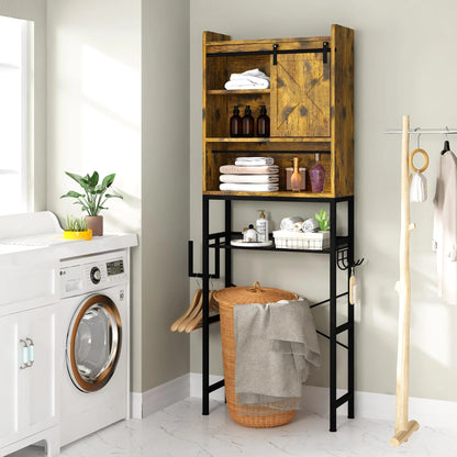 furlinkhm Over The Toilet Storage Cabinet,Bathroom Rack Organizers with Adjustable Shelf,5-Tier Bathroom Space Saver Over Toilet with Door for Bathroom, Restroom, Laundry,22.6"9.4"72.8"