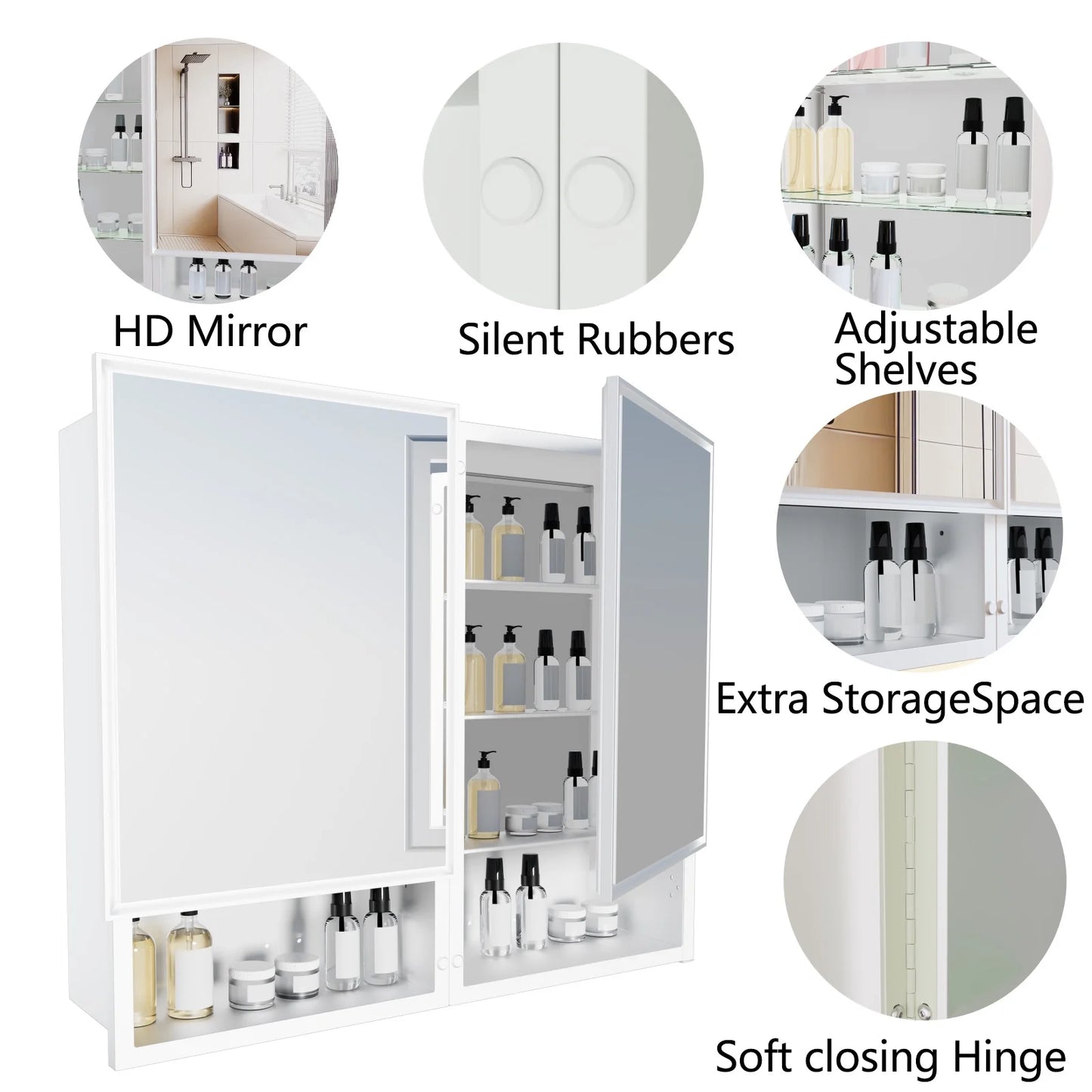 FUMANGO 32x26 Mirror Cabinet, Simple& Beautiful, Large Storage Space, Matte White for Bathroom Vanity