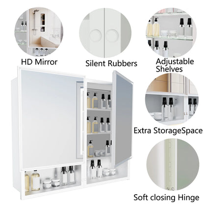 FUMANGO 32x26 Mirror Cabinet, Simple& Beautiful, Large Storage Space, Matte White for Bathroom Vanity