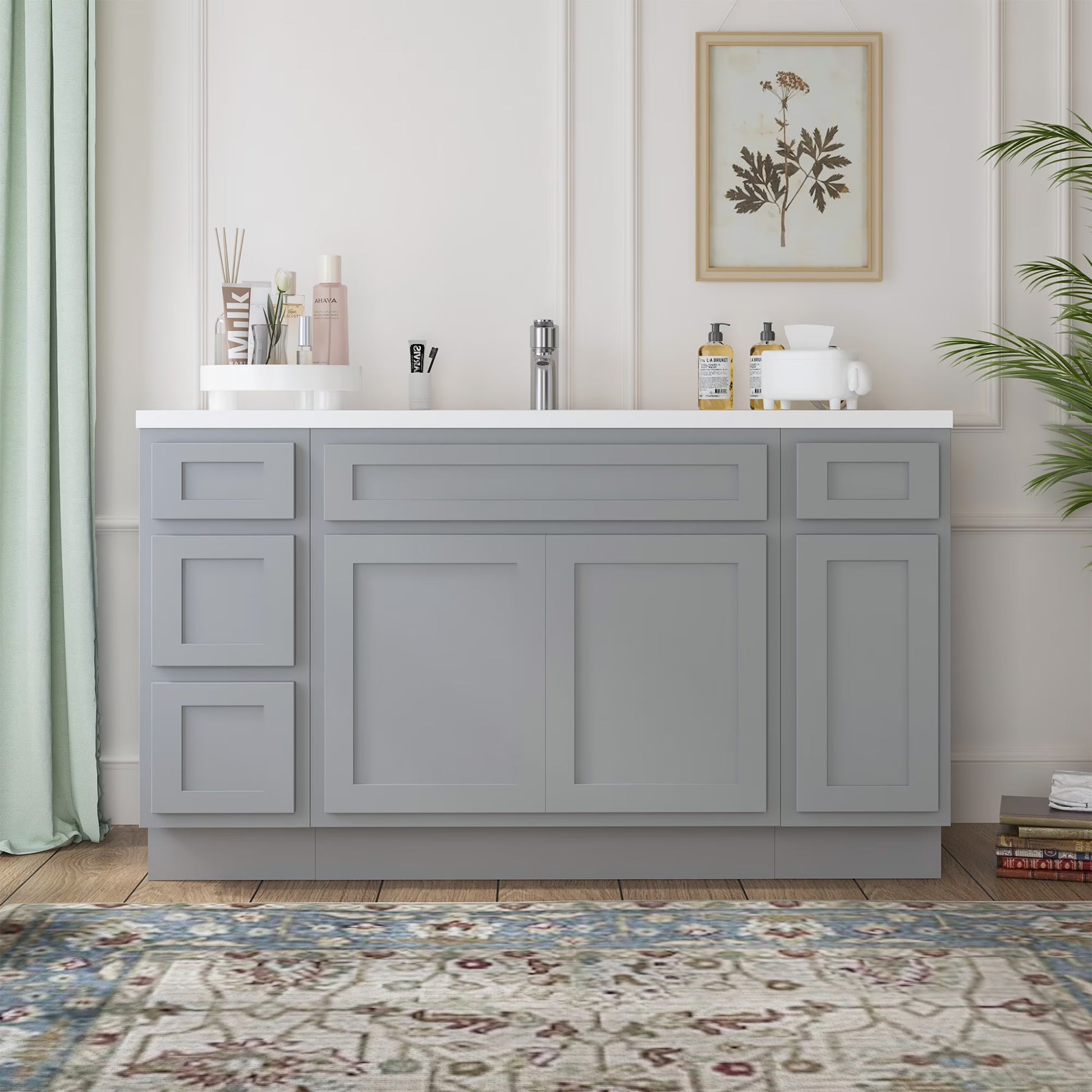 57 in. W x 21 in. D x 32.5 in. H Bath Vanity Cabinet without Top in Gray
