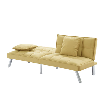 Gewnee Modern Velvet Futon Sofa Bed,67.7" Convertible Sleeper Sofa Bed with Throw Pillows Adjustable Backrest Angles,Loveseat for Small Place,Olive