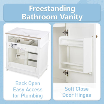 GDF Studio 30" Modern Bathroom Vanity with Sink Combo Set, 3 Drawers and A Tip-out Drawer, Door Shelf, White