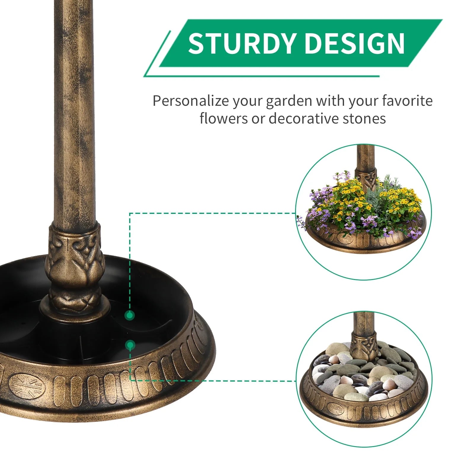Zimtown Courtyard 42 Inch Bird Bath w/Solar Light Garden Decor