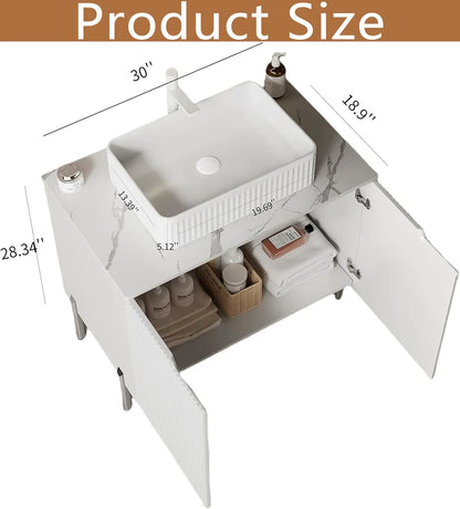 MIDOQIN 30" Bathroom Vanity with Sink, Freestanding Bathroom Storage Cabinet with 2 Doors & Ceramic Basin Bathroom Vanity Cabinet